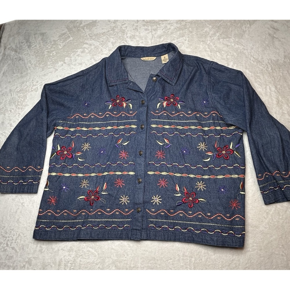 Vintage Bechamel Women 2X‎ Embroidery Flowers Long Sleeve Button Up Shirt